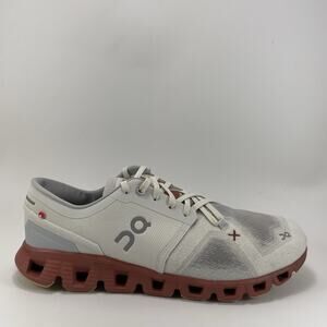 On Cloud X 3 Running Shoes Mens Size 10.5 White Ice/Auburn Red Athletic Sneaker